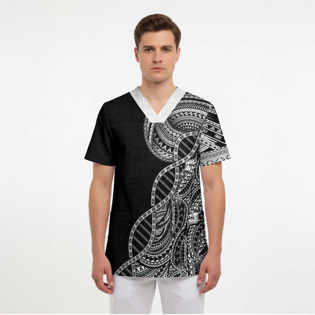 Samoan DNA Art Tattoo Scrub Top Polynesian Pattern Black Color