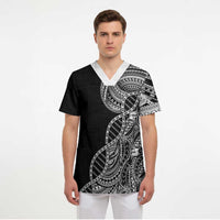 Samoan DNA Art Tattoo Scrub Top Polynesian Pattern Black Color