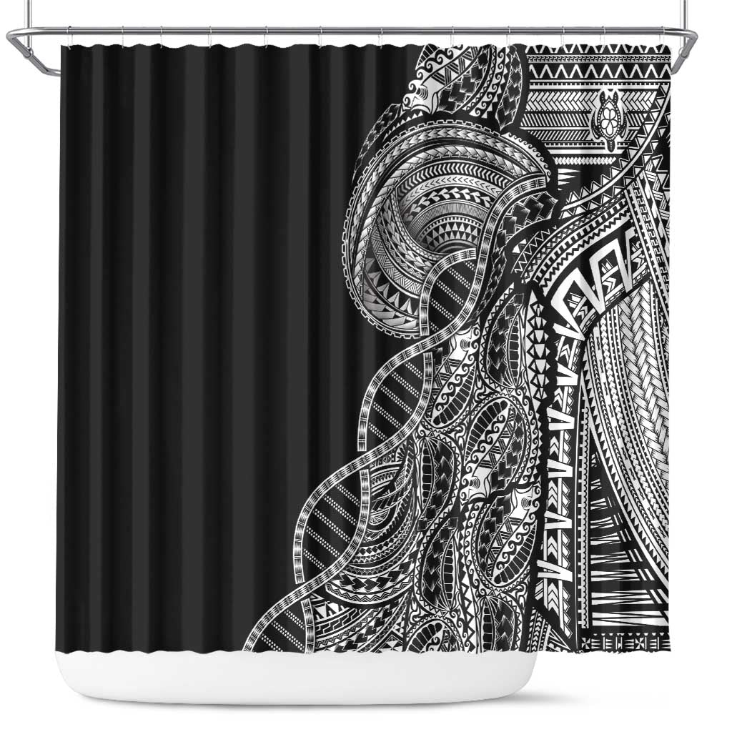 Samoan DNA Art Tattoo Shower Curtain Polynesian Pattern Black Color
