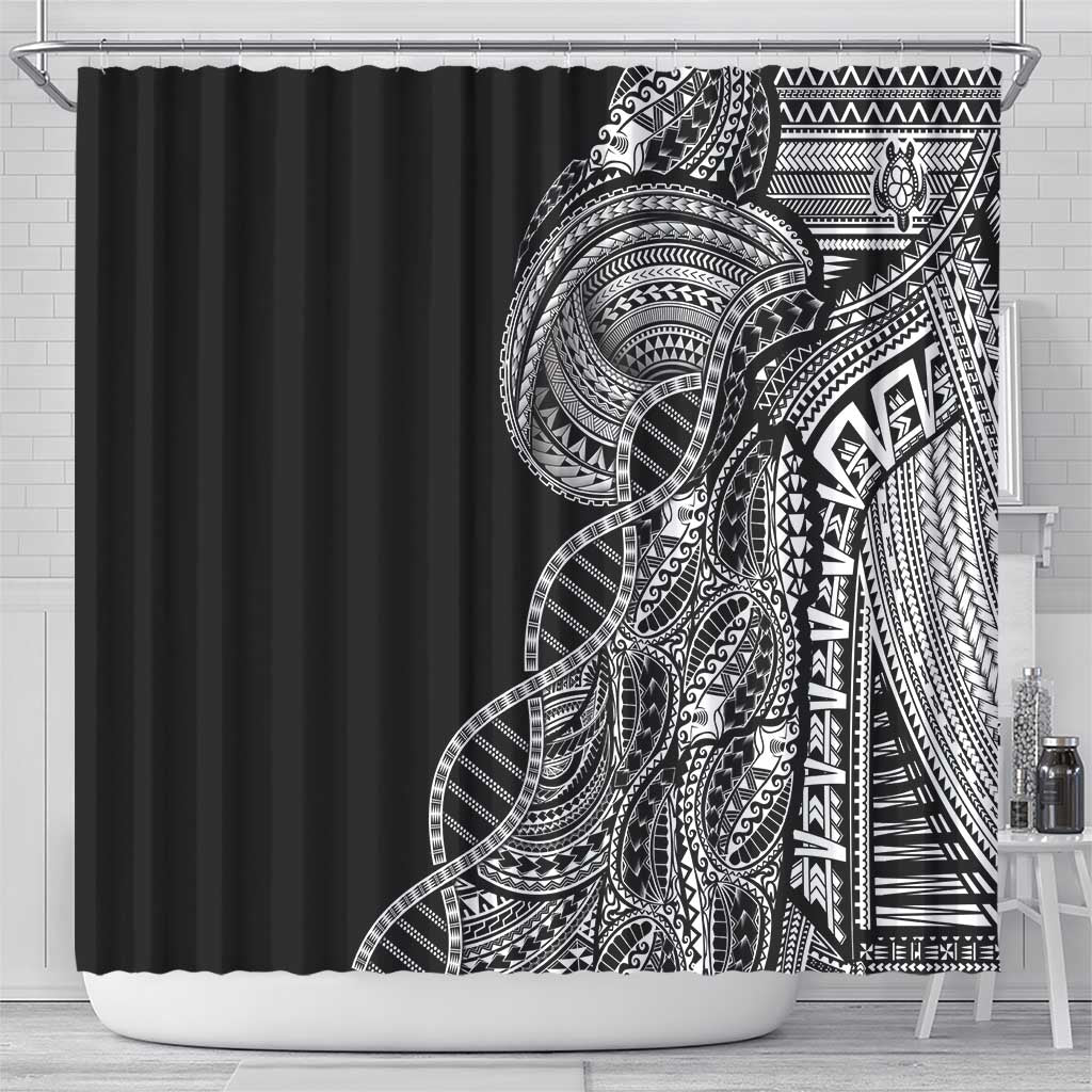 Samoan DNA Art Tattoo Shower Curtain Polynesian Pattern Black Color