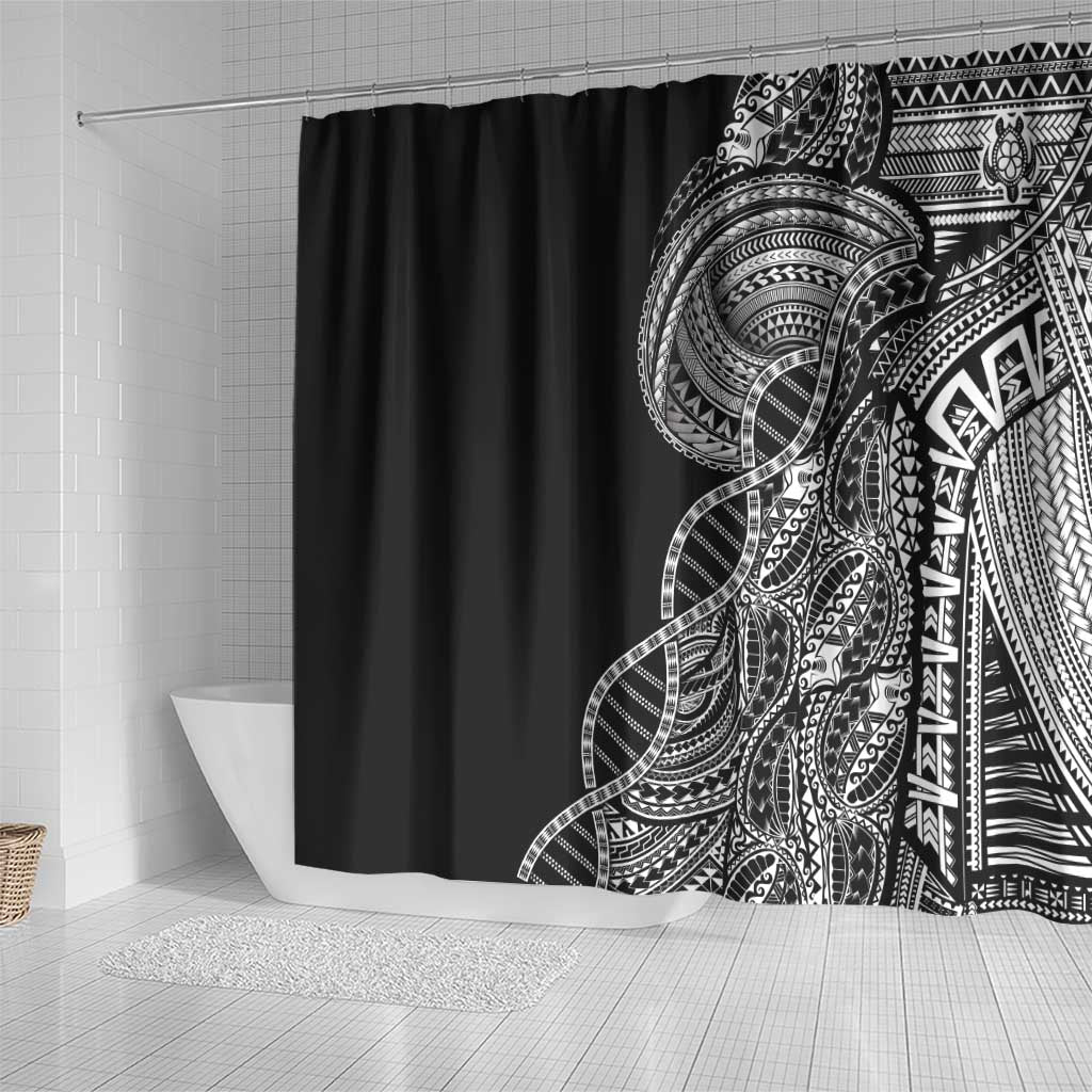 Samoan DNA Art Tattoo Shower Curtain Polynesian Pattern Black Color