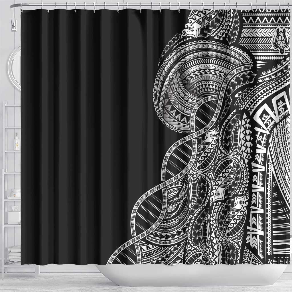 Samoan DNA Art Tattoo Shower Curtain Polynesian Pattern Black Color