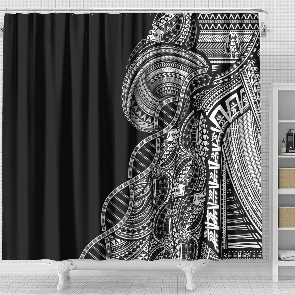 Samoan DNA Art Tattoo Shower Curtain Polynesian Pattern Black Color