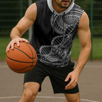 Samoan DNA Art Tattoo Sleeveless Hoodie Polynesian Pattern Black Color