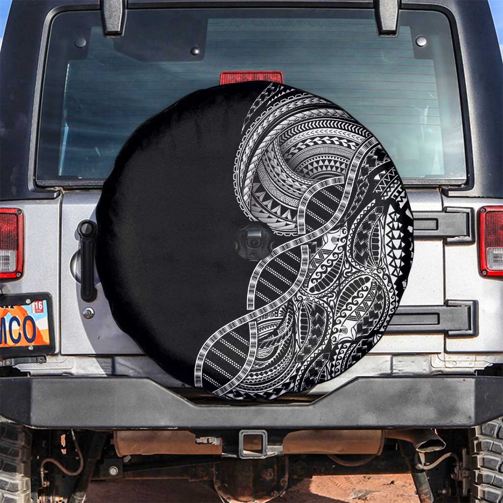 Samoan DNA Art Tattoo Spare Tire Cover Polynesian Pattern Black Color