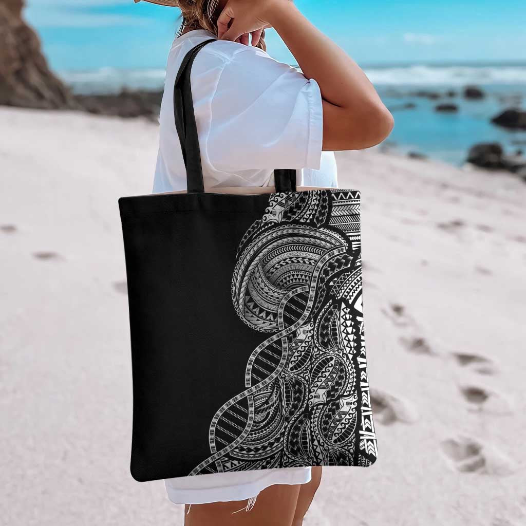 Samoan DNA Art Tattoo Tote Bag Polynesian Pattern Black Color