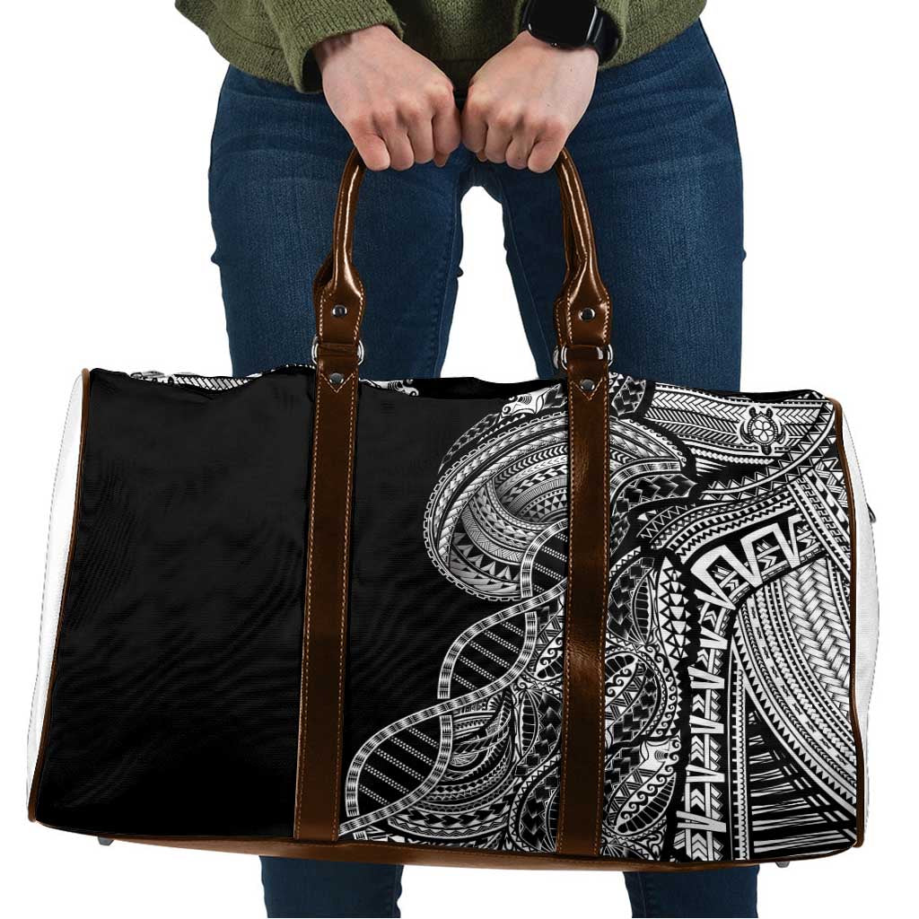 Samoan DNA Art Tattoo Travel Bag Polynesian Pattern Black Color