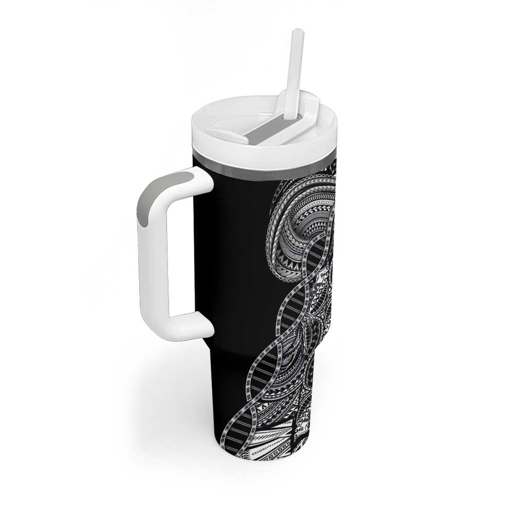 Samoan DNA Art Tattoo Tumbler With Handle Polynesian Pattern Black Color
