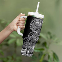 Samoan DNA Art Tattoo Tumbler With Handle Polynesian Pattern Black Color