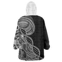 Samoan DNA Art Tattoo Wearable Blanket Hoodie Polynesian Pattern Black Color