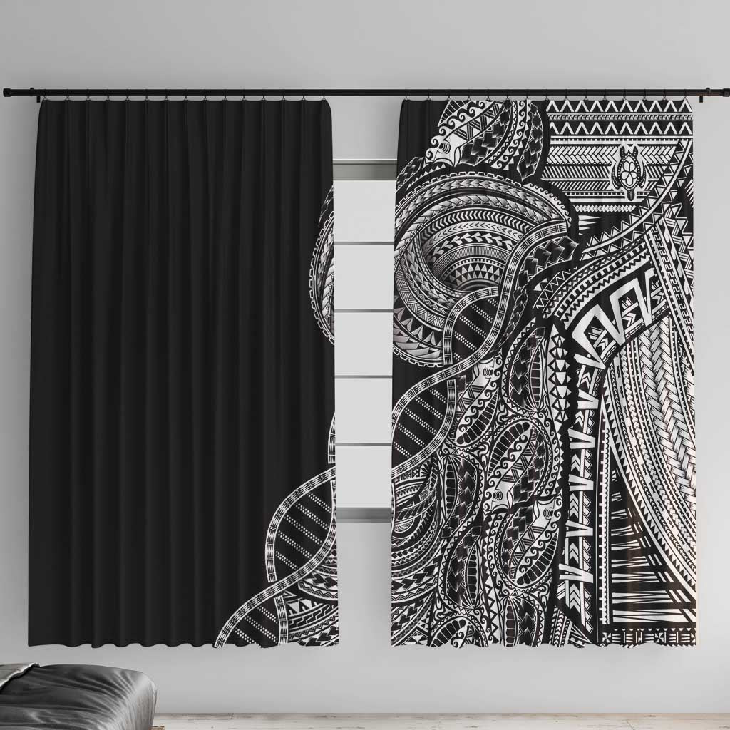 Samoan DNA Art Tattoo Window Curtain Polynesian Pattern Black Color