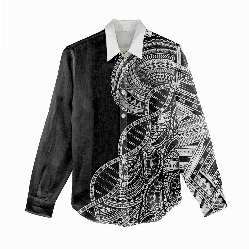 Samoan DNA Art Tattoo Women Casual Shirt Polynesian Pattern Black Color