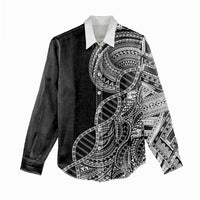 Samoan DNA Art Tattoo Women Casual Shirt Polynesian Pattern Black Color