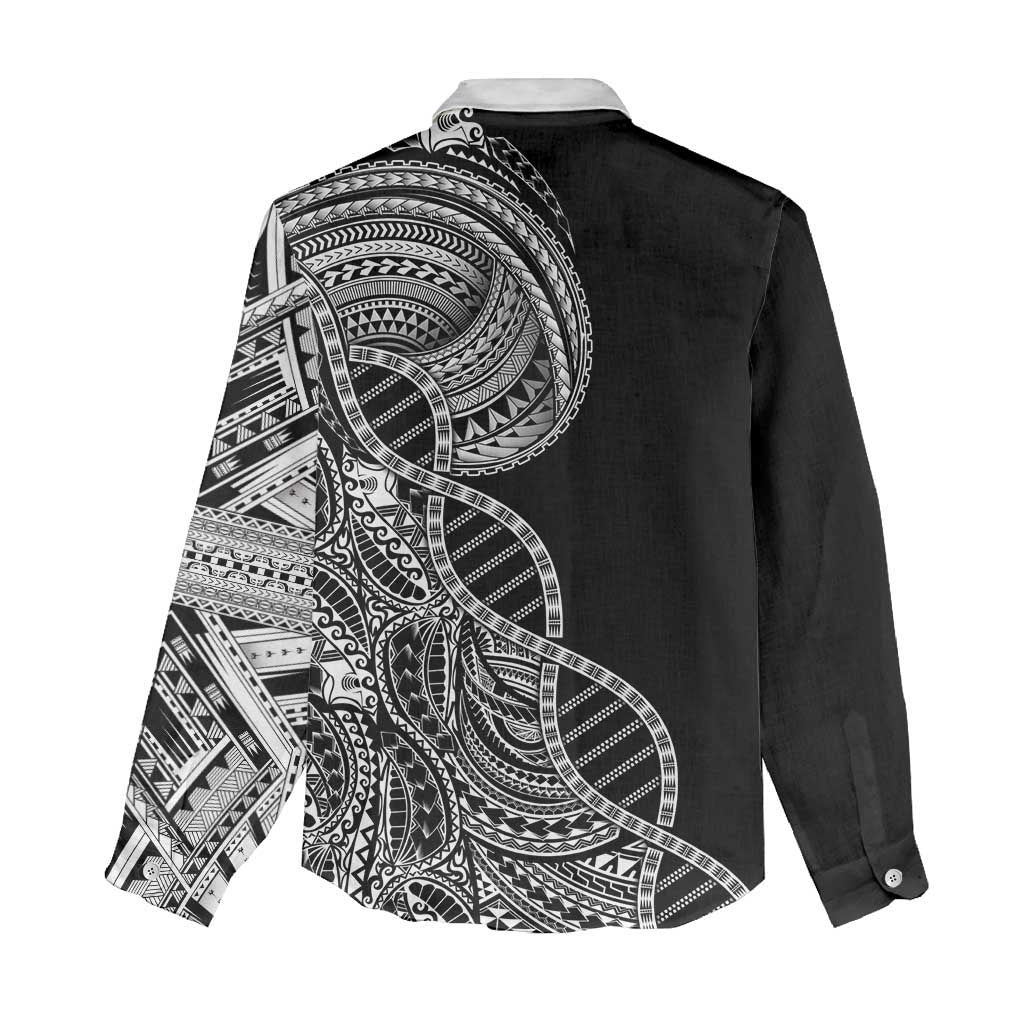 Samoan DNA Art Tattoo Women Casual Shirt Polynesian Pattern Black Color