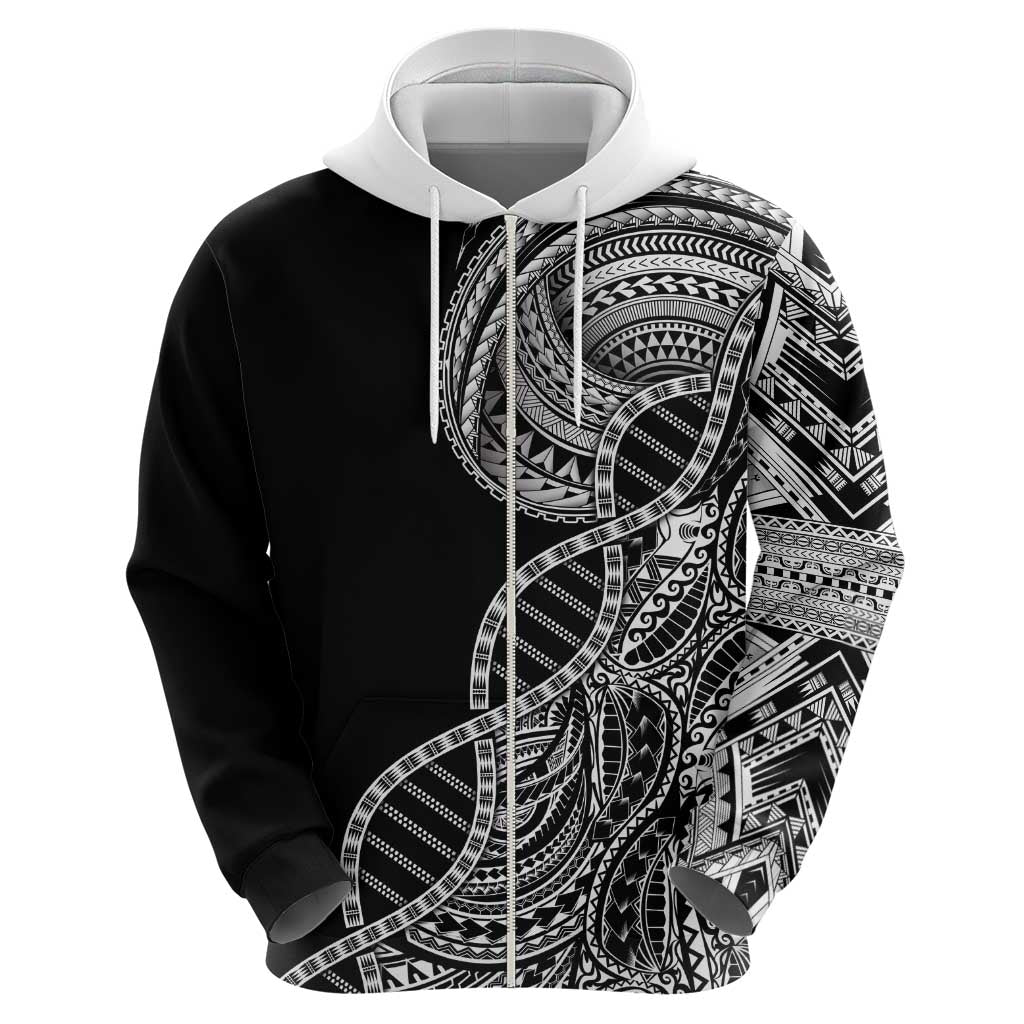 Samoan DNA Art Tattoo Zip Hoodie Polynesian Pattern Black Color LT03 - Polynesian Pride