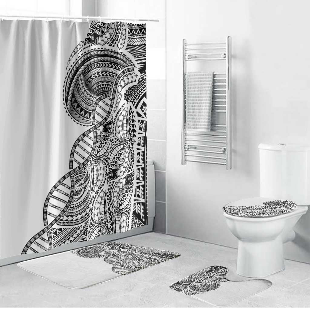 Samoan DNA Art Tattoo Bathroom Set Polynesian Pattern White Color