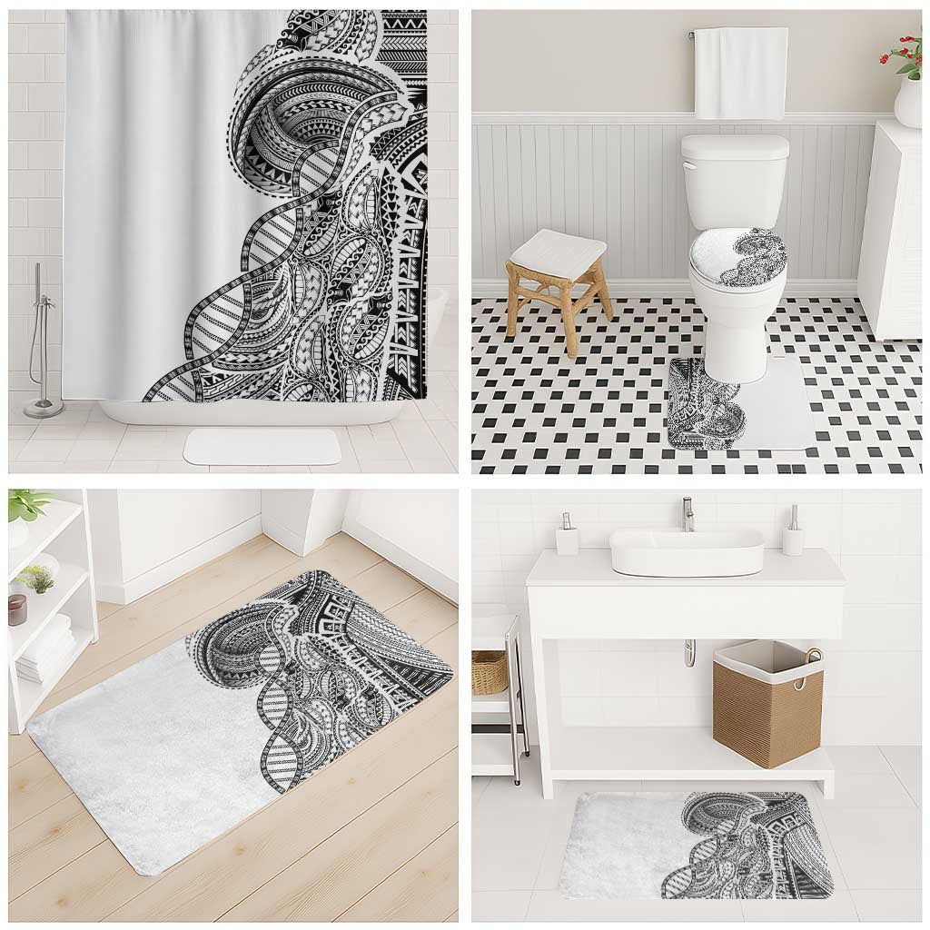 Samoan DNA Art Tattoo Bathroom Set Polynesian Pattern White Color