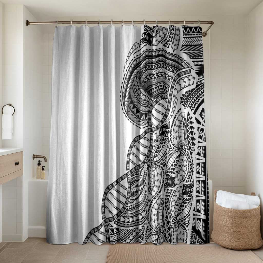 Samoan DNA Art Tattoo Bathroom Set Polynesian Pattern White Color