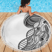 Samoan DNA Art Tattoo Beach Blanket Polynesian Pattern White Color