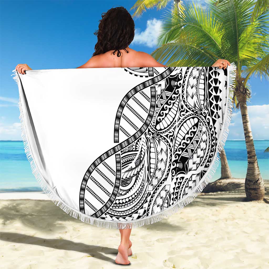 Samoan DNA Art Tattoo Beach Blanket Polynesian Pattern White Color