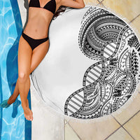 Samoan DNA Art Tattoo Beach Blanket Polynesian Pattern White Color