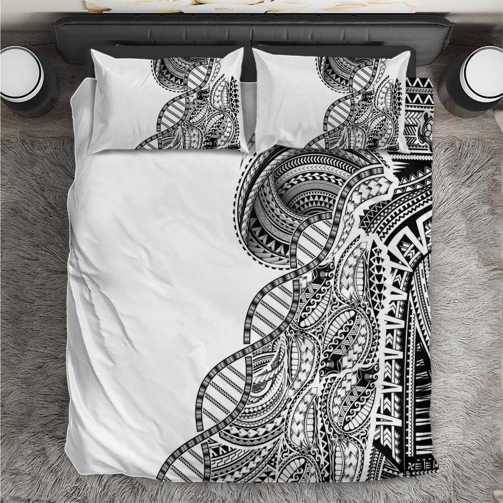 Samoan DNA Art Tattoo Bedding Set Polynesian Pattern White Color