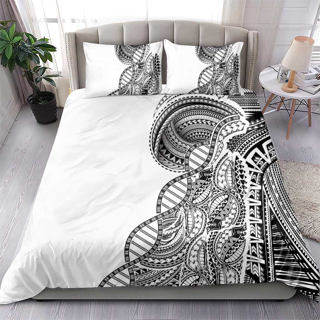 Samoan DNA Art Tattoo Bedding Set Polynesian Pattern White Color