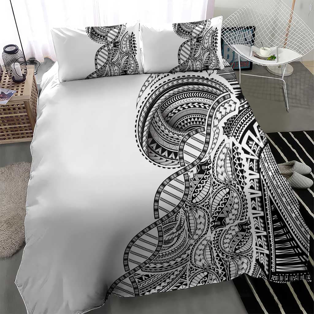 Samoan DNA Art Tattoo Bedding Set Polynesian Pattern White Color
