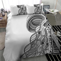 Samoan DNA Art Tattoo Bedding Set Polynesian Pattern White Color