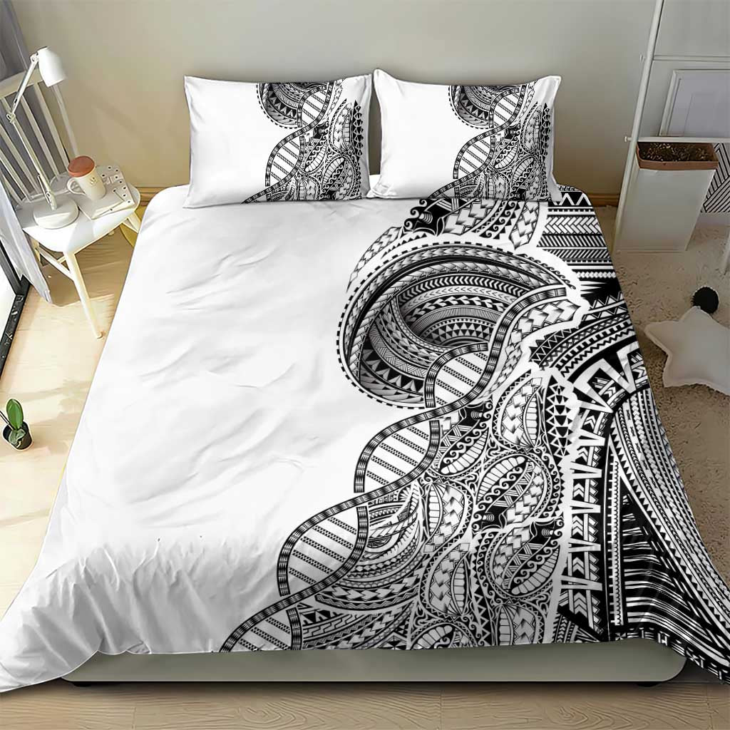 Samoan DNA Art Tattoo Bedding Set Polynesian Pattern White Color