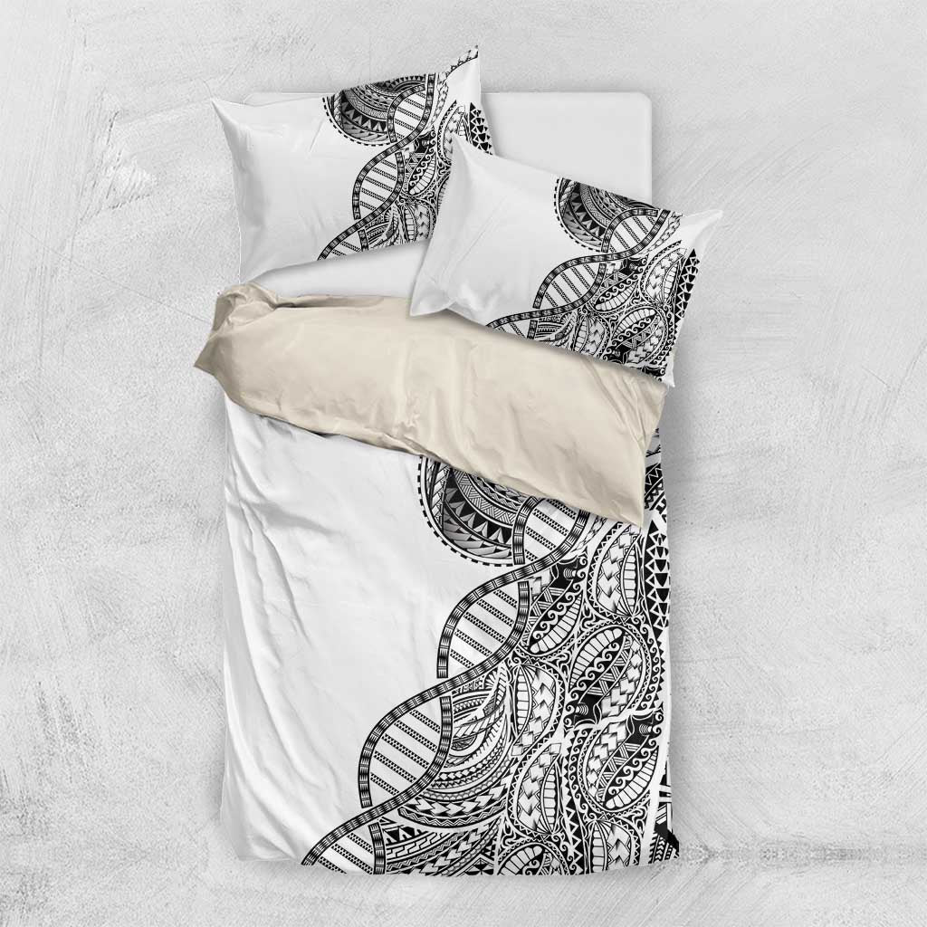 Samoan DNA Art Tattoo Bedding Set Polynesian Pattern White Color