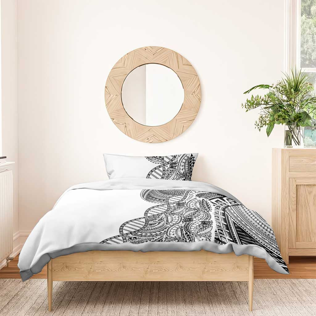 Samoan DNA Art Tattoo Bedding Set Polynesian Pattern White Color