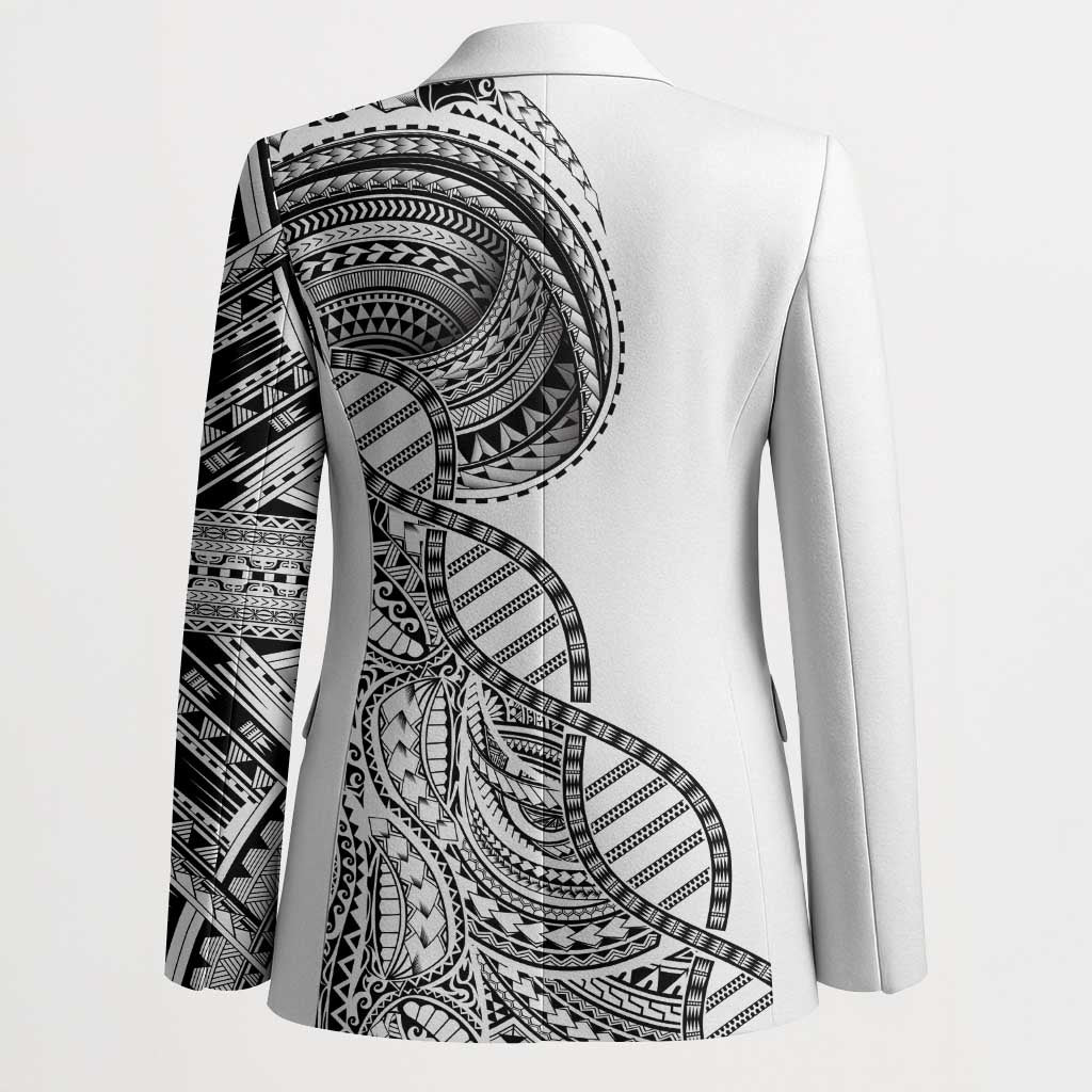 Samoan DNA Art Tattoo Blazer Polynesian Pattern White Color