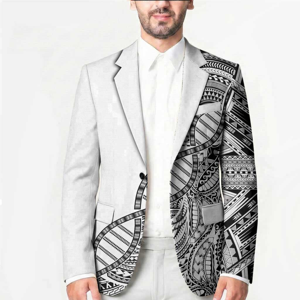 Samoan DNA Art Tattoo Blazer Polynesian Pattern White Color