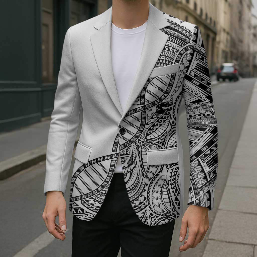 Samoan DNA Art Tattoo Blazer Polynesian Pattern White Color