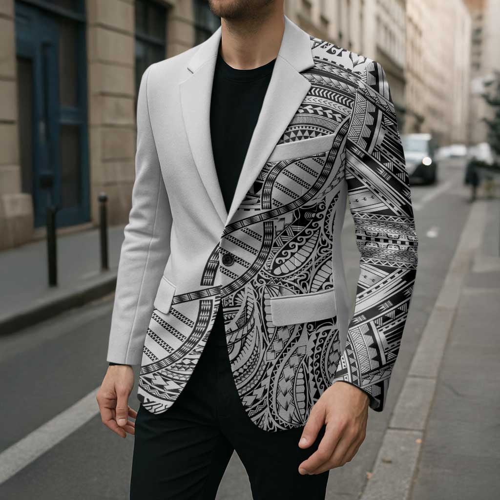 Samoan DNA Art Tattoo Blazer Polynesian Pattern White Color
