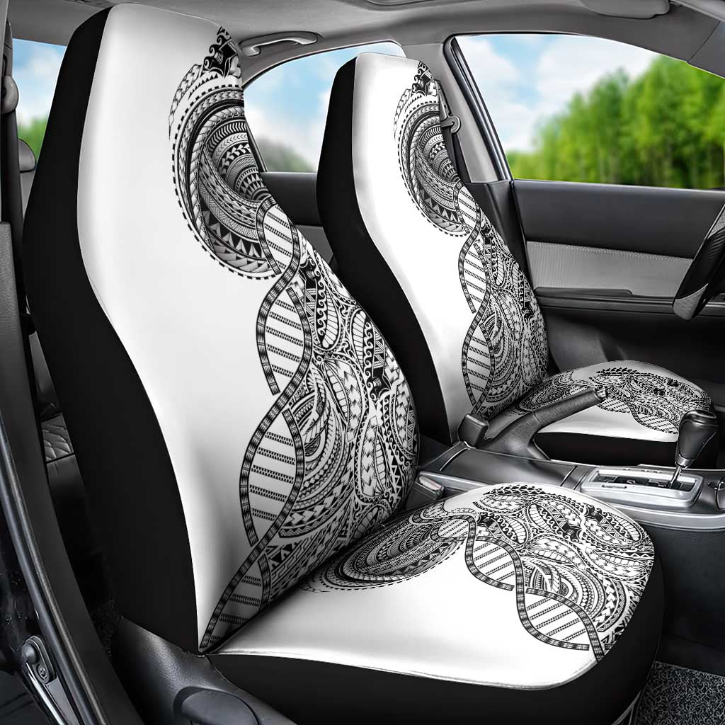 Samoan DNA Art Tattoo Car Seat Cover Polynesian Pattern White Color