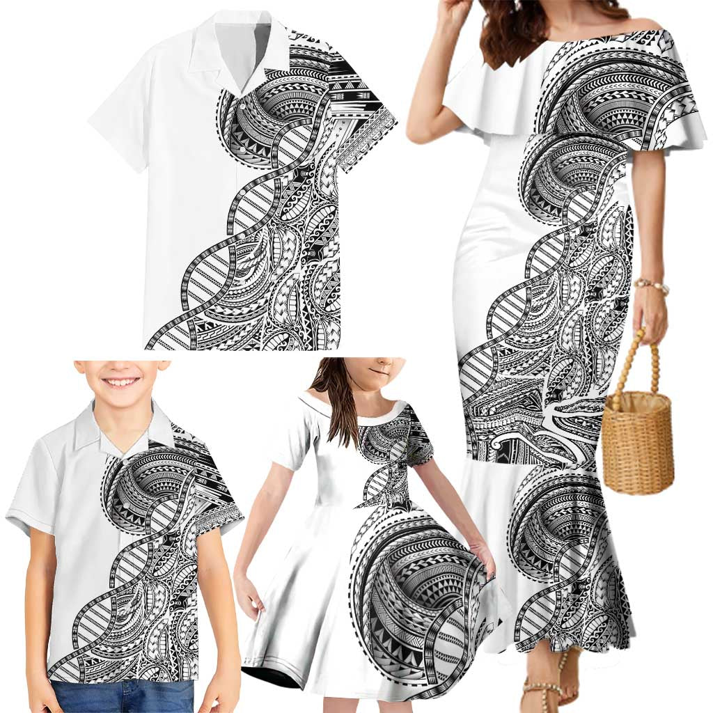 Samoan DNA Art Tattoo Family Matching Mermaid Dress and Hawaiian Shirt Polynesian Pattern White Color LT03 - Polynesian Pride