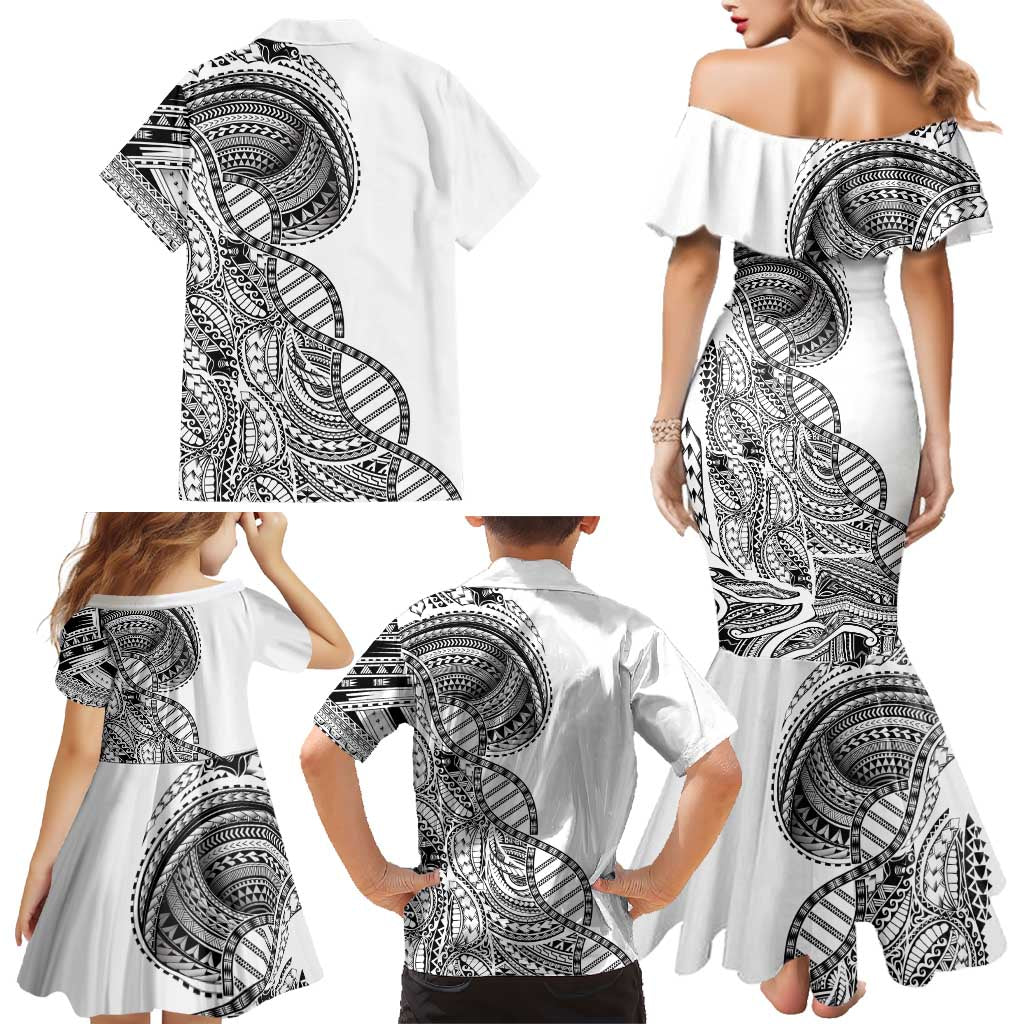 Samoan DNA Art Tattoo Family Matching Mermaid Dress and Hawaiian Shirt Polynesian Pattern White Color LT03 - Polynesian Pride