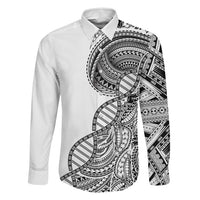 Samoan DNA Art Tattoo Family Matching Off Shoulder Maxi Dress and Hawaiian Shirt Polynesian Pattern White Color LT03 Dad's Shirt - Long Sleeve White - Polynesian Pride
