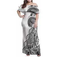 Samoan DNA Art Tattoo Family Matching Off Shoulder Maxi Dress and Hawaiian Shirt Polynesian Pattern White Color LT03 Mom's Dress White - Polynesian Pride