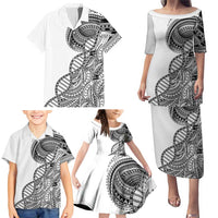 Samoan DNA Art Tattoo Family Matching Puletasi and Hawaiian Shirt Polynesian Pattern White Color LT03 - Polynesian Pride