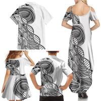 Samoan DNA Art Tattoo Family Matching Summer Maxi Dress and Hawaiian Shirt Polynesian Pattern White Color LT03 - Polynesian Pride