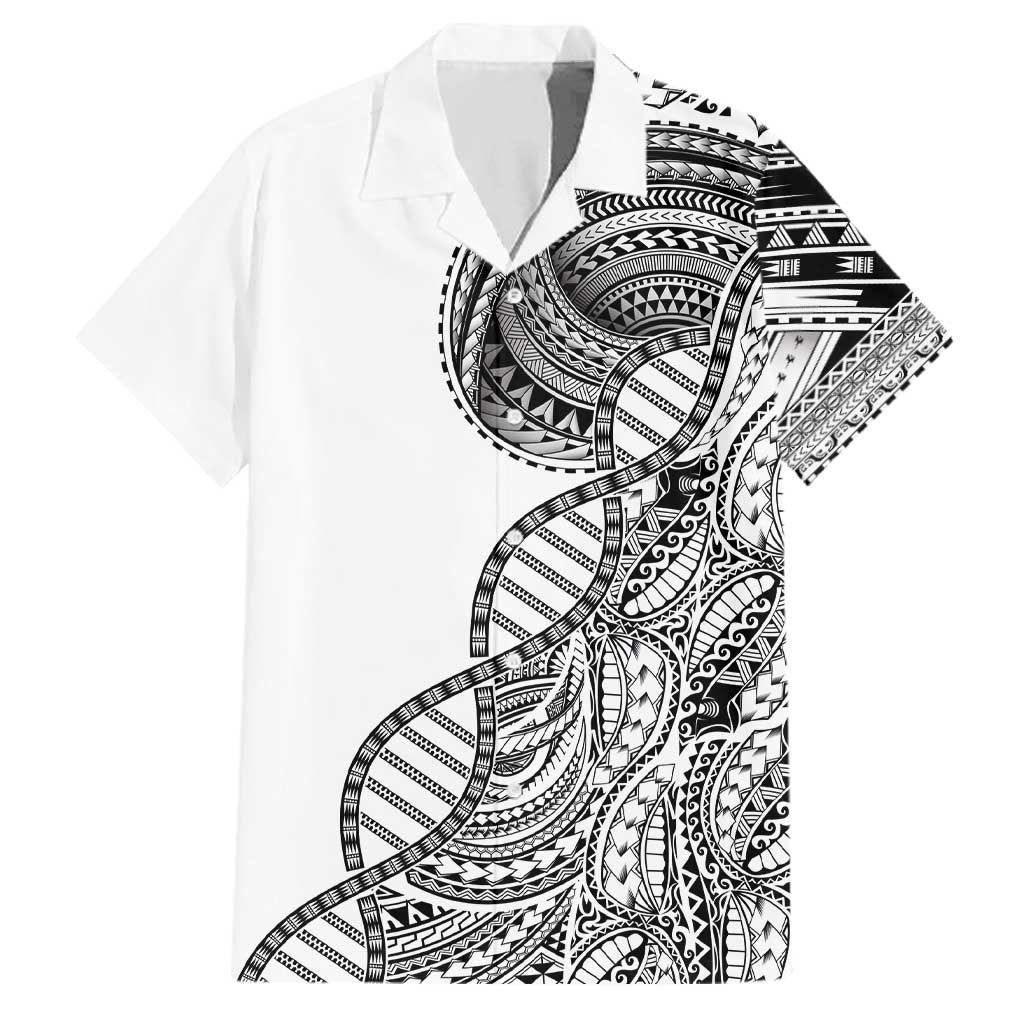 Samoan DNA Art Tattoo Family Matching Summer Maxi Dress and Hawaiian Shirt Polynesian Pattern White Color LT03 Dad's Shirt - Short Sleeve White - Polynesian Pride