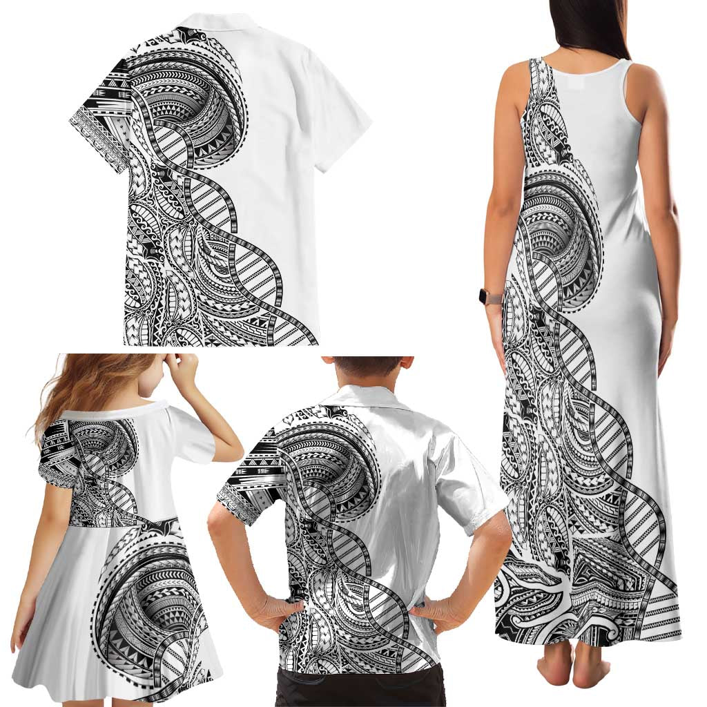 Samoan DNA Art Tattoo Family Matching Tank Maxi Dress and Hawaiian Shirt Polynesian Pattern White Color LT03 - Polynesian Pride