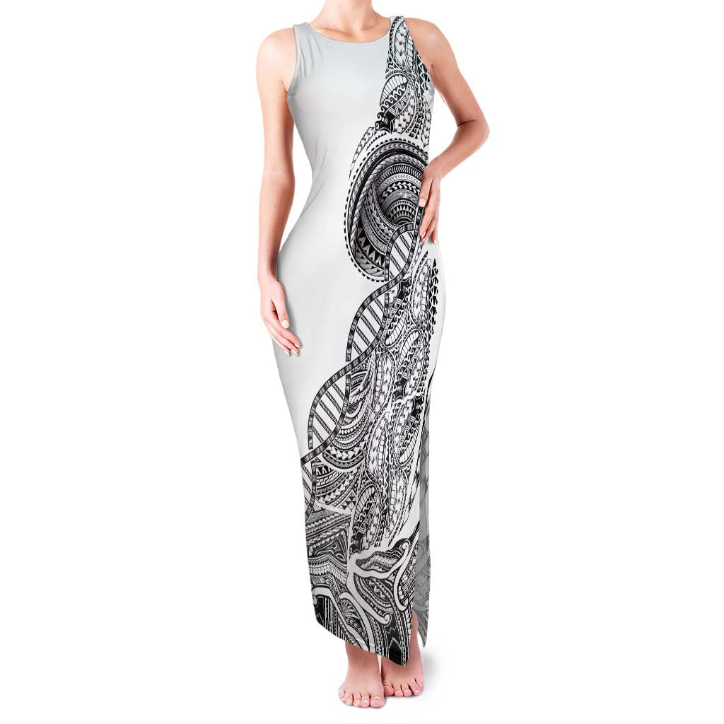 Samoan DNA Art Tattoo Family Matching Tank Maxi Dress and Hawaiian Shirt Polynesian Pattern White Color LT03 Mom's Dress White - Polynesian Pride