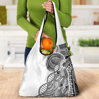 Samoan DNA Art Tattoo Grocery Bag Polynesian Pattern White Color