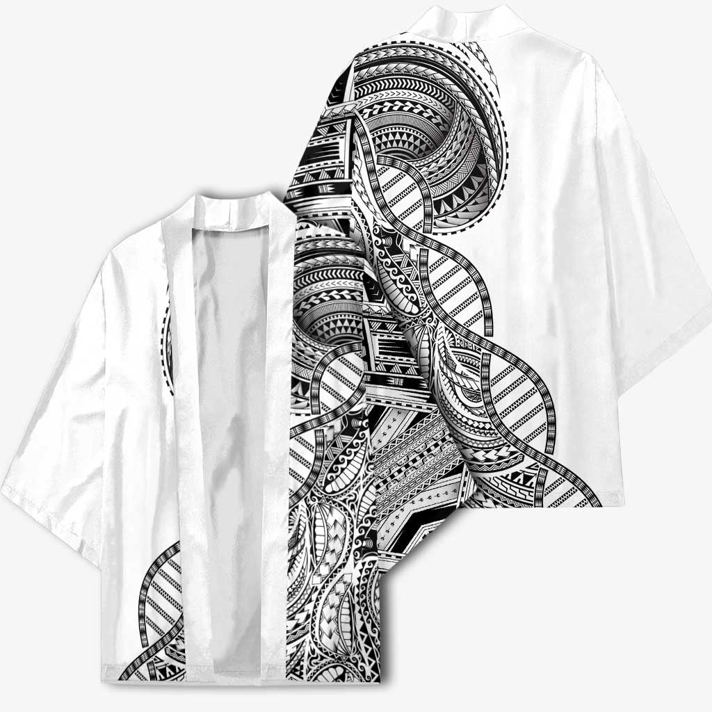 Samoan DNA Art Tattoo Kimono Polynesian Pattern White Color