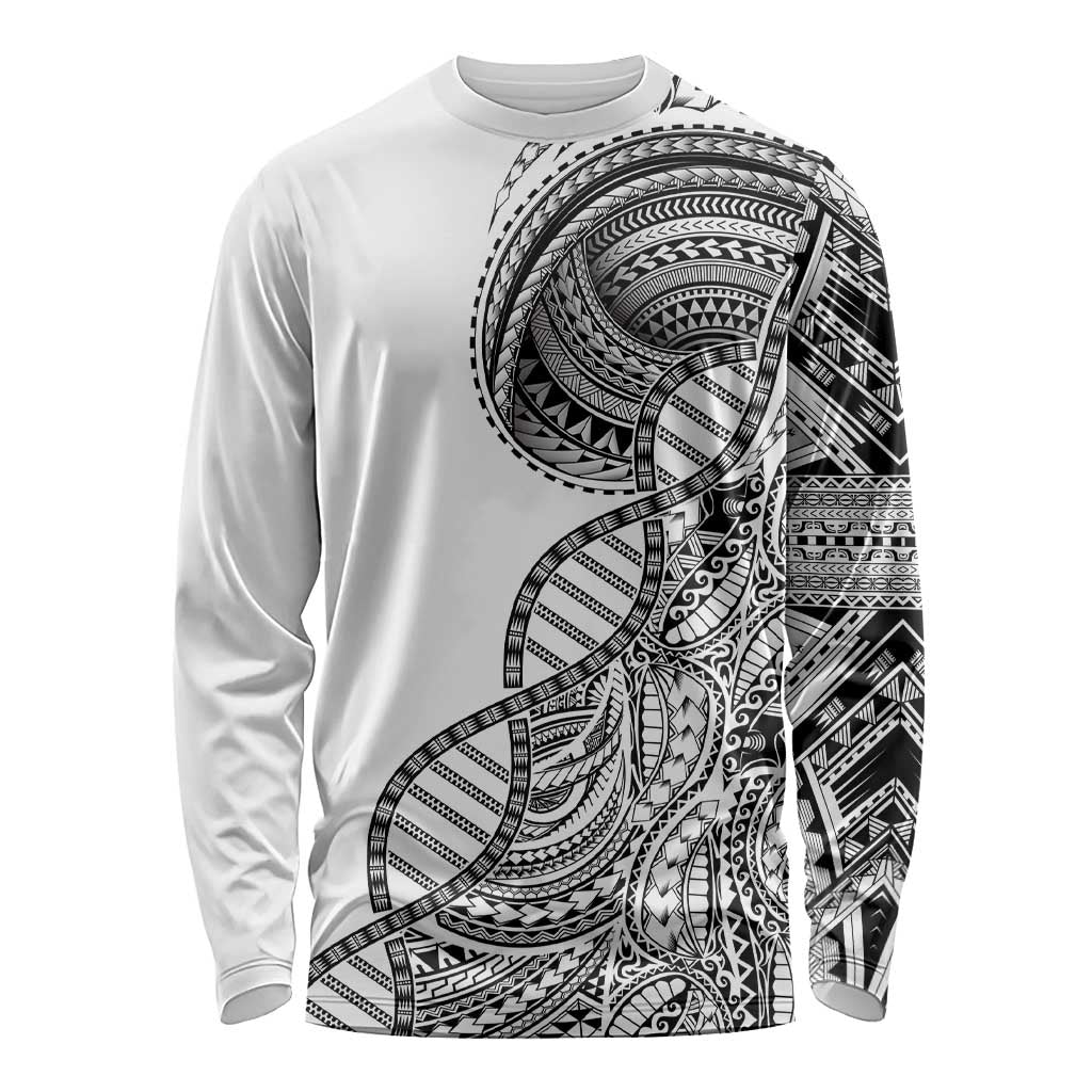 Samoan DNA Art Tattoo Long Sleeve Shirt Polynesian Pattern White Color