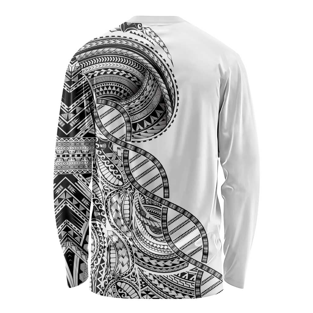 Samoan DNA Art Tattoo Long Sleeve Shirt Polynesian Pattern White Color